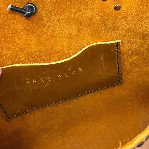 Jaxy Blue Medium Leather Tote Bag Brown Handmade Studded Western Tassel Pocket - Picture 10 of 14